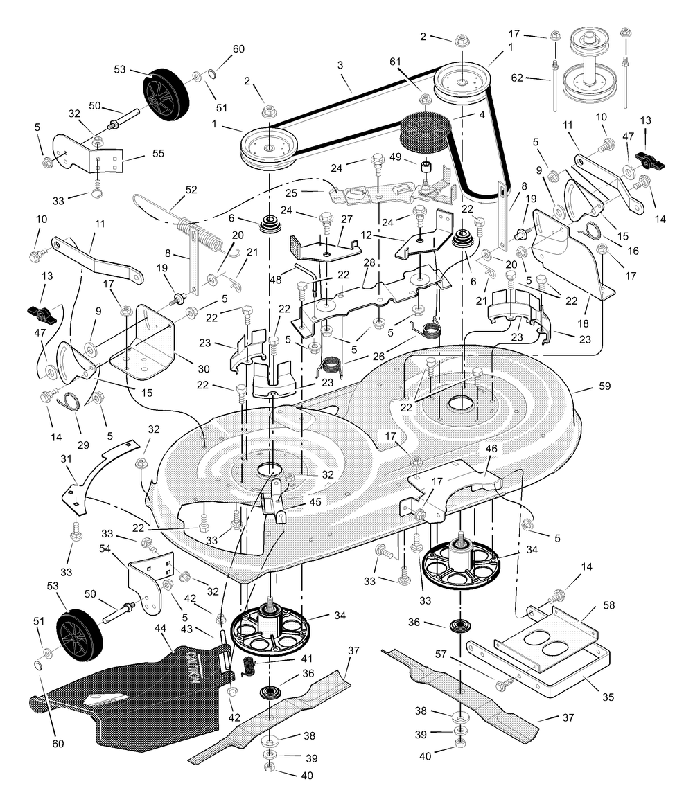 Mower Housing Diagram and Parts List for 425619X24A 2003 Briggs and Stratton Lawn Tractor